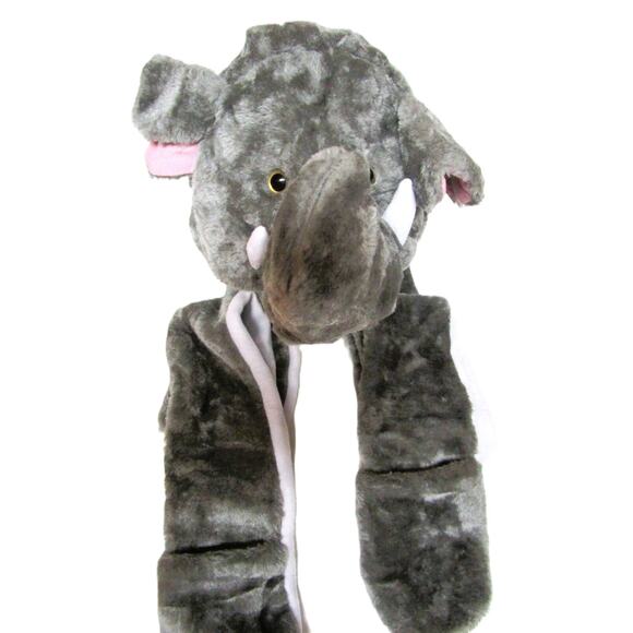 Bioterti Unisex Child's Plush Hat with Hand Mittens, Elephant Theme, Size Medium - Picture 2 of 2